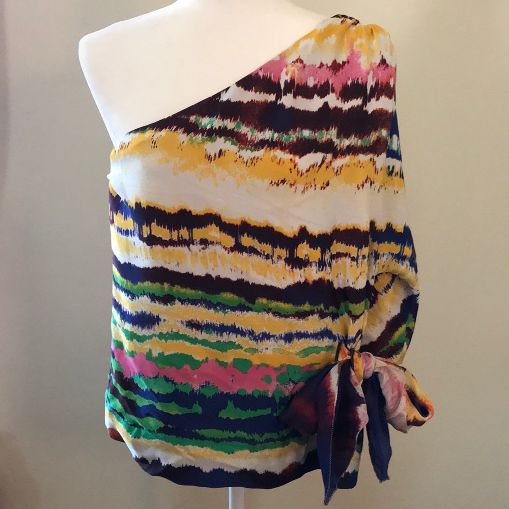 Halston Heritage multicolored one shoulder blouse